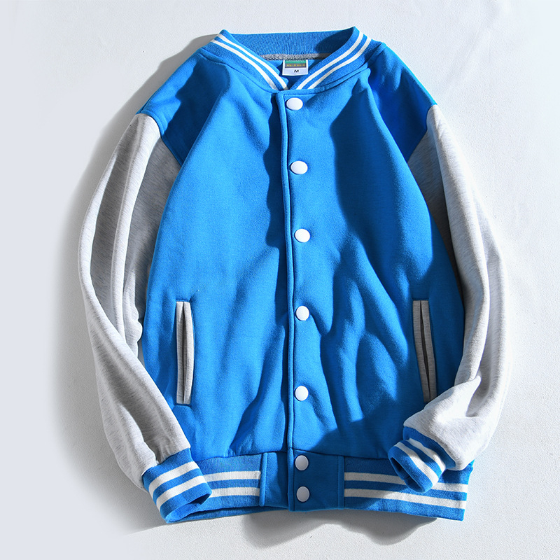 Pamutból készült fleece-béléssel ellátott baseball felső, laza szabású, álló gallér, egyenes elülső gombos rész