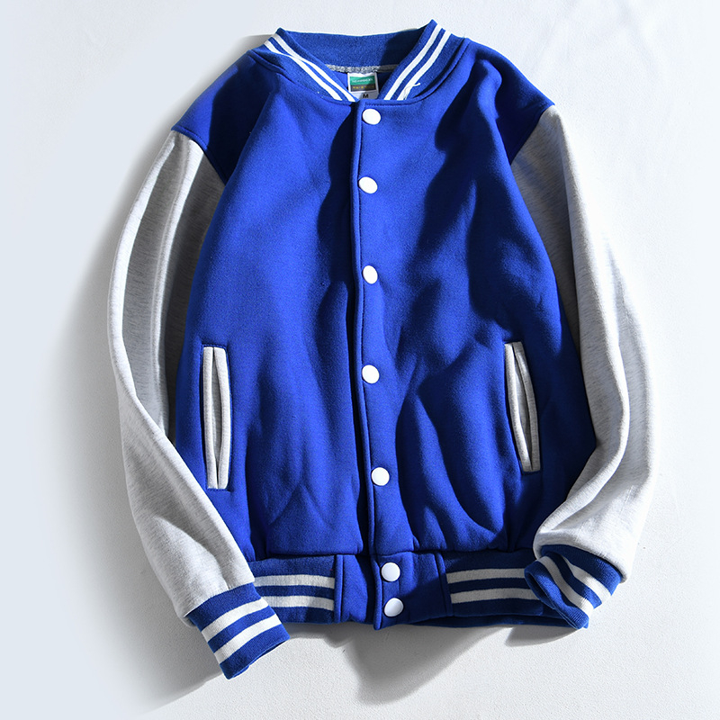 Pamutból készült fleece-béléssel ellátott baseball felső, laza szabású, álló gallér, egyenes elülső gombos rész