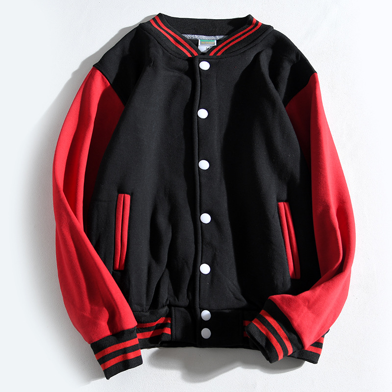 Pamutból készült fleece-béléssel ellátott baseball felső, laza szabású, álló gallér, egyenes elülső gombos rész