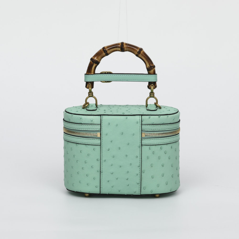 Struccbőr kozmetikai táska bambusz részlettel – ovális alak, mikroszálas bélés, női street-stílusú crossbody táska