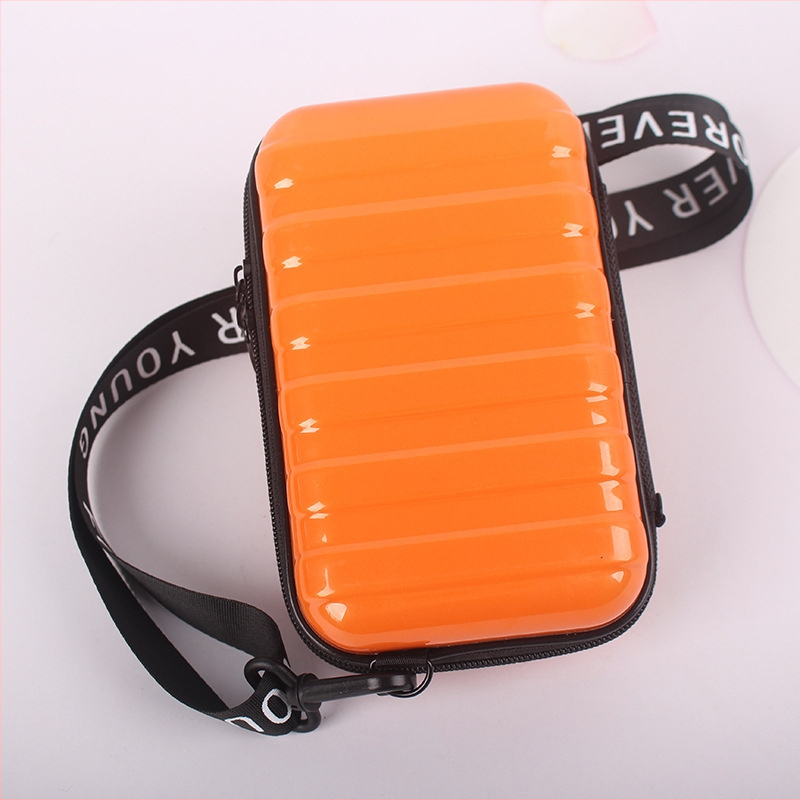 Geantă de machiaj cu husă rigidă, model dungi – crossbody rezistentă la apă, ABS+PC, fermoar, buzunar intern pentru ID