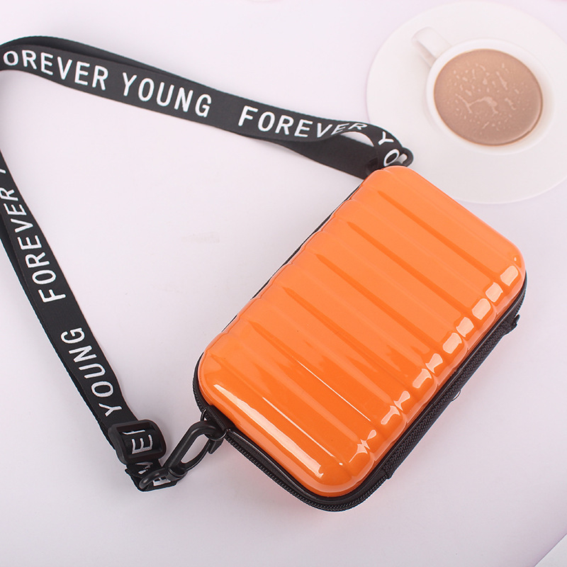 Geantă de machiaj cu husă rigidă, model dungi – crossbody rezistentă la apă, ABS+PC, fermoar, buzunar intern pentru ID