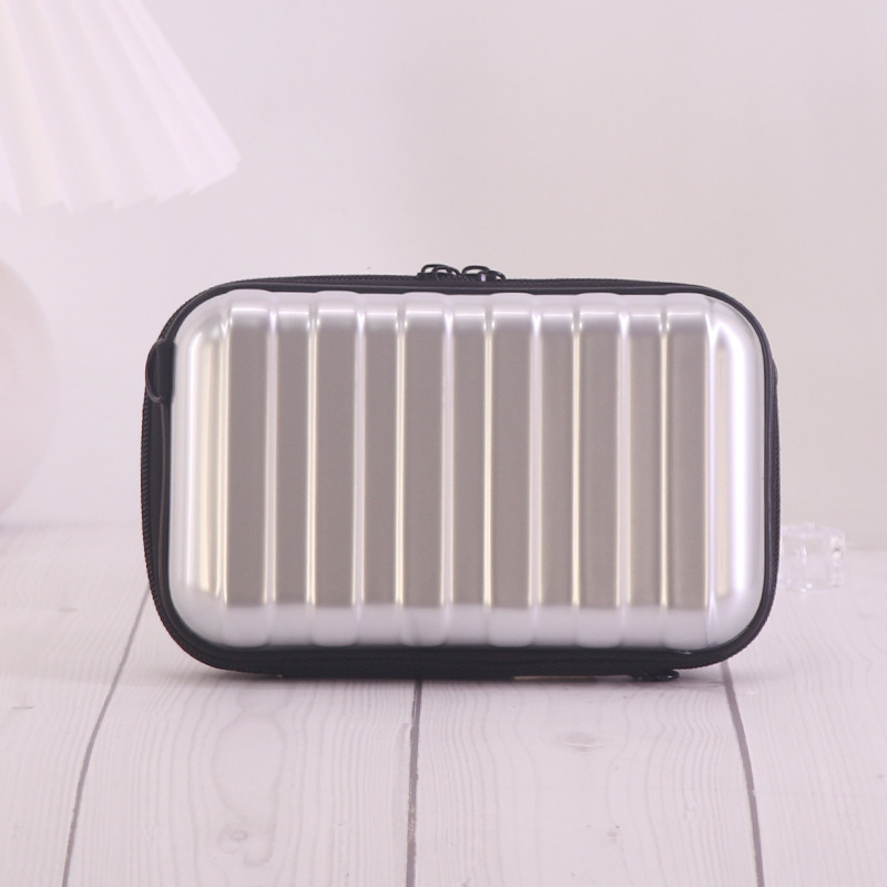 Geantă de machiaj cu husă rigidă, model dungi – crossbody rezistentă la apă, ABS+PC, fermoar, buzunar intern pentru ID