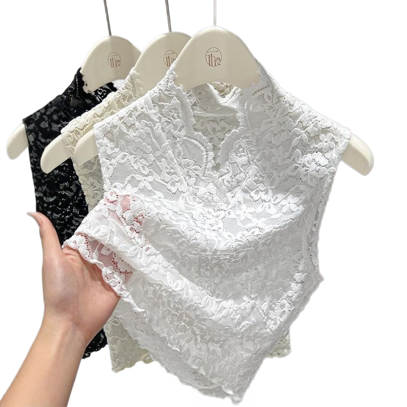 Bez rukava top s V izrezom, cvjetna čipka, materijal od najlona-svil, elegantan retro stil