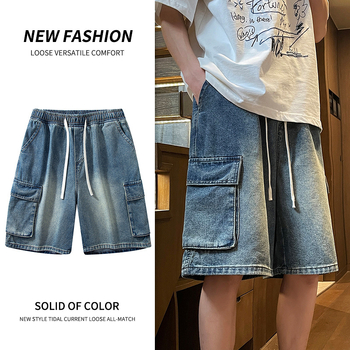 Ανδρικά τζιν σορτς, μεσαία μέση, φερμουάρ, ίσιο πόδι, βαμβακετό τζιν