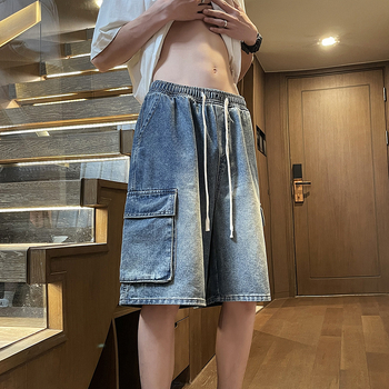 Ανδρικά τζιν σορτς, μεσαία μέση, φερμουάρ, ίσιο πόδι, βαμβακετό τζιν