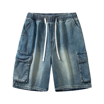 Ανδρικά τζιν σορτς, μεσαία μέση, φερμουάρ, ίσιο πόδι, βαμβακετό τζιν