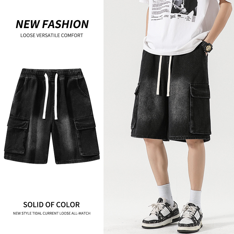 Ανδρικά τζιν σορτς, μεσαία μέση, φερμουάρ, ίσιο πόδι, βαμβακετό τζιν