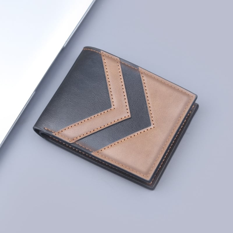 Jolizeon kratki muški novčanik — PU koža, gradski minimalistički stil, prugasti uzorak, 3 preklopa