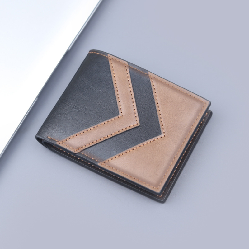 Jolizeon kratki muški novčanik — PU koža, gradski minimalistički stil, prugasti uzorak, 3 preklopa