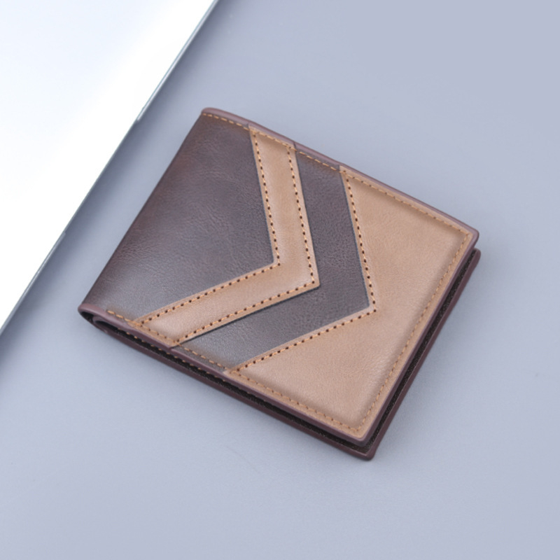 Jolizeon kratki muški novčanik — PU koža, gradski minimalistički stil, prugasti uzorak, 3 preklopa