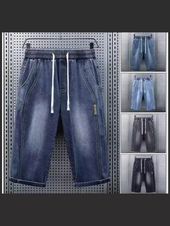 Muške cropped traper hlače, 65% pamuk, elastični pojas, ravni kroj, Cowboy tkanina