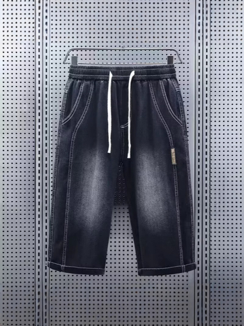 Muške cropped traper hlače, 65% pamuk, elastični pojas, ravni kroj, Cowboy tkanina