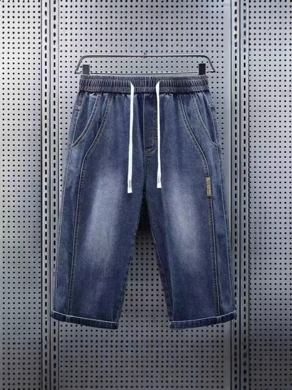 Muške cropped traper hlače, 65% pamuk, elastični pojas, ravni kroj, Cowboy tkanina
