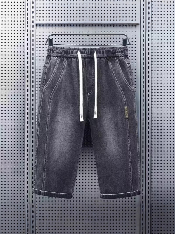 Muške cropped traper hlače, 65% pamuk, elastični pojas, ravni kroj, Cowboy tkanina