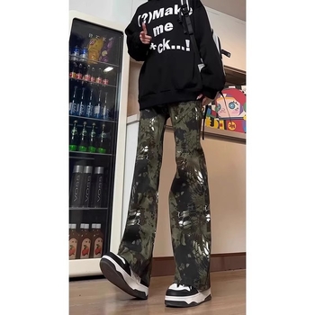 Ανδρικά τζιν με μοτίβο φιδιού, μικρο-φλαρ ευθείας γραμμής, μεσαία μέση, κλείσιμο με φερμουάρ