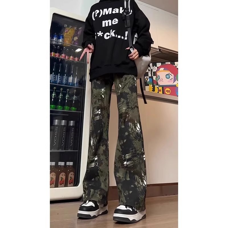 Ανδρικά τζιν με μοτίβο φιδιού, μικρο-φλαρ ευθείας γραμμής, μεσαία μέση, κλείσιμο με φερμουάρ