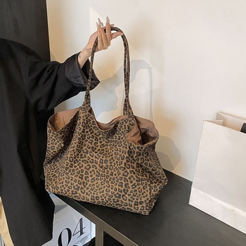 Kanvas tote torba s leopard uzorkom, velika kapaciteta, magnetsko zatvaranje i džep na zip, dvostruke naramenice, jesen 2025
