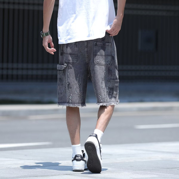 Șorturi denim pentru bărbați – croială lejeră, stil High Street, lungime capri, bumbac (vară)