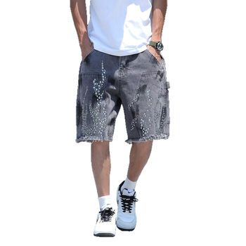 Șorturi denim pentru bărbați – croială lejeră, stil High Street, lungime capri, bumbac (vară)