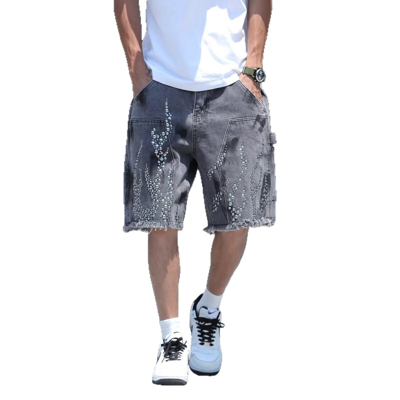 Șorturi denim pentru bărbați – croială lejeră, stil High Street, lungime capri, bumbac (vară)