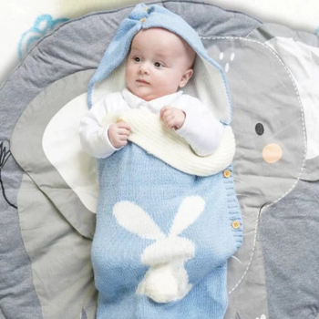Sac de dormit pentru bebeluși, tricotat în stil Cartoon, cu nasturi în formă de iepuraș, țesătură acrilică, greutate sub 1 kg, conținut 98%, personalizare disponibilă