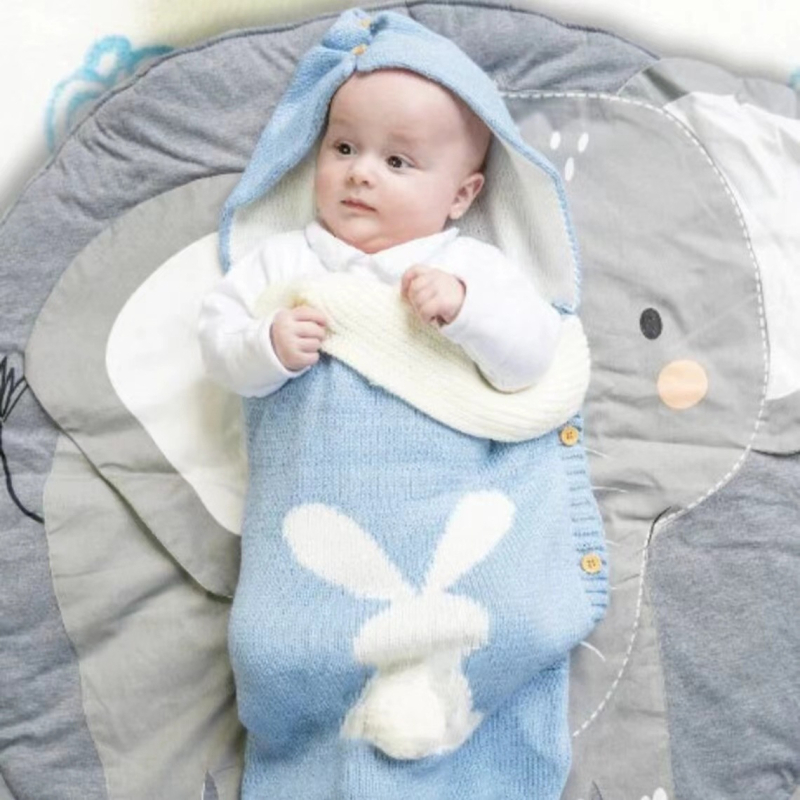 Sac de dormit pentru bebeluși, tricotat în stil Cartoon, cu nasturi în formă de iepuraș, țesătură acrilică, greutate sub 1 kg, conținut 98%, personalizare disponibilă