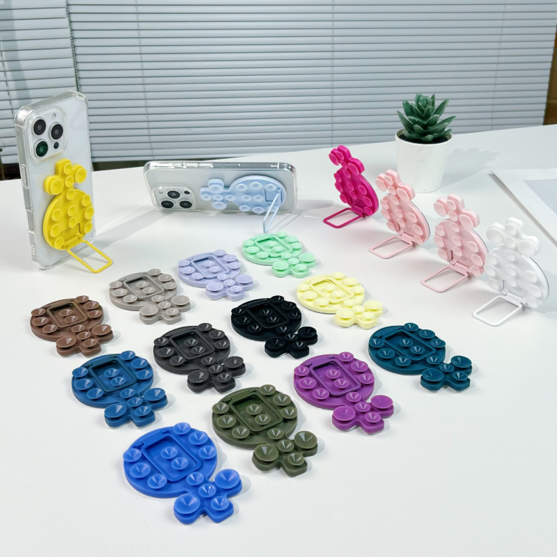 Десктоп стойка за телефон с лепяща задна база, метална халка за държане, силиконова прибираща се вакуумна чашка, магнитна настолна стойка