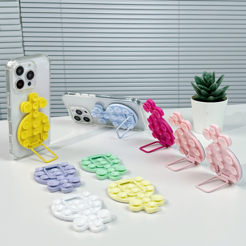 Десктоп стойка за телефон с лепяща задна база, метална халка за държане, силиконова прибираща се вакуумна чашка, магнитна настолна стойка