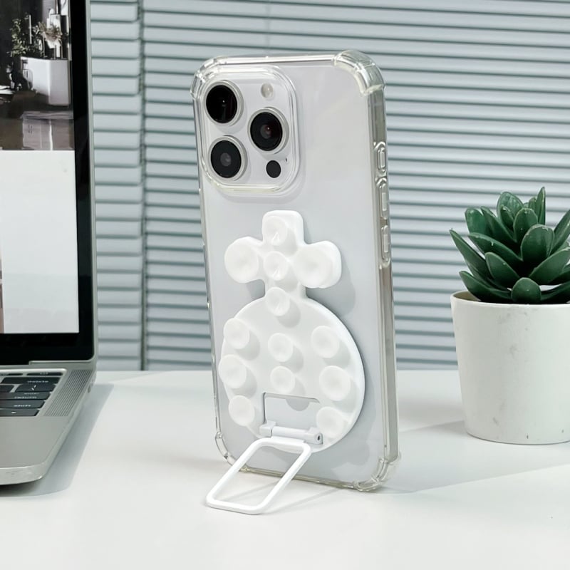 Десктоп стойка за телефон с лепяща задна база, метална халка за държане, силиконова прибираща се вакуумна чашка, магнитна настолна стойка