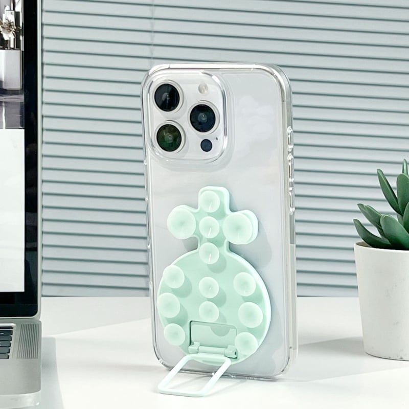 Десктоп стойка за телефон с лепяща задна база, метална халка за държане, силиконова прибираща се вакуумна чашка, магнитна настолна стойка