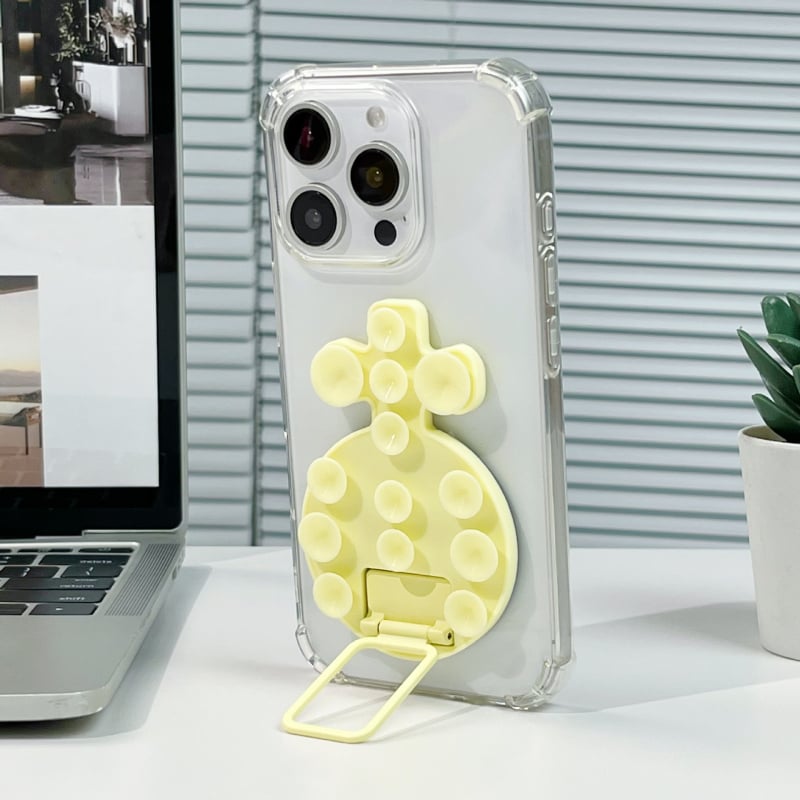 Десктоп стойка за телефон с лепяща задна база, метална халка за държане, силиконова прибираща се вакуумна чашка, магнитна настолна стойка