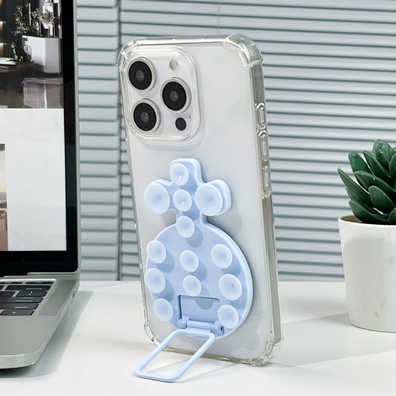 Десктоп стойка за телефон с лепяща задна база, метална халка за държане, силиконова прибираща се вакуумна чашка, магнитна настолна стойка