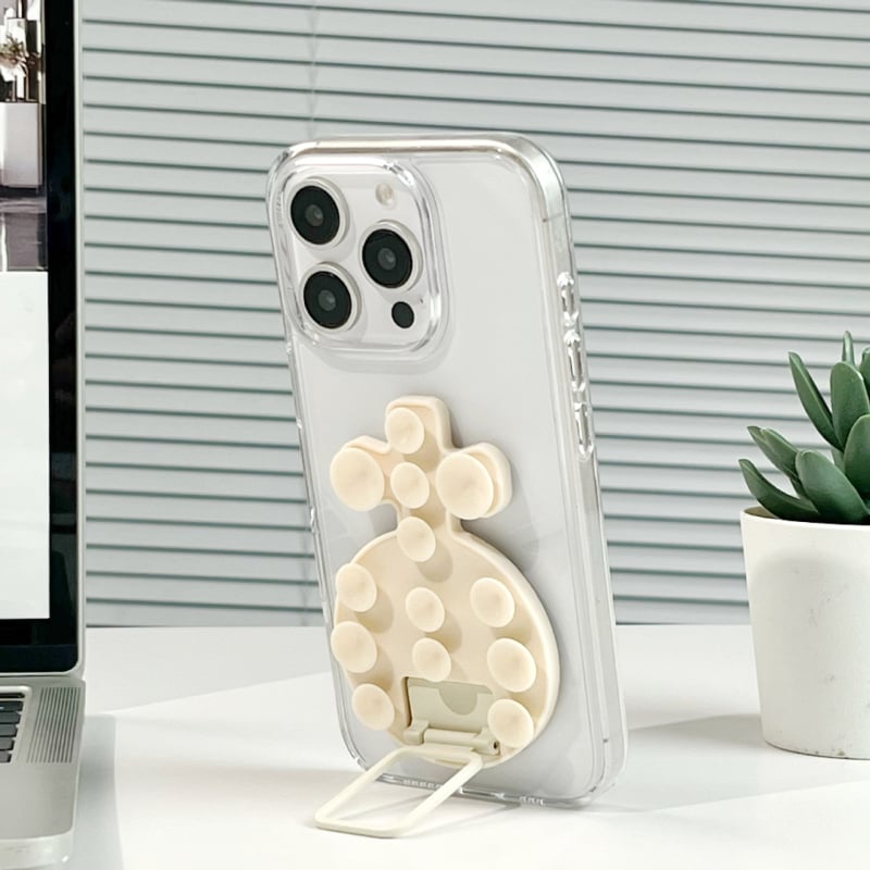 Десктоп стойка за телефон с лепяща задна база, метална халка за държане, силиконова прибираща се вакуумна чашка, магнитна настолна стойка