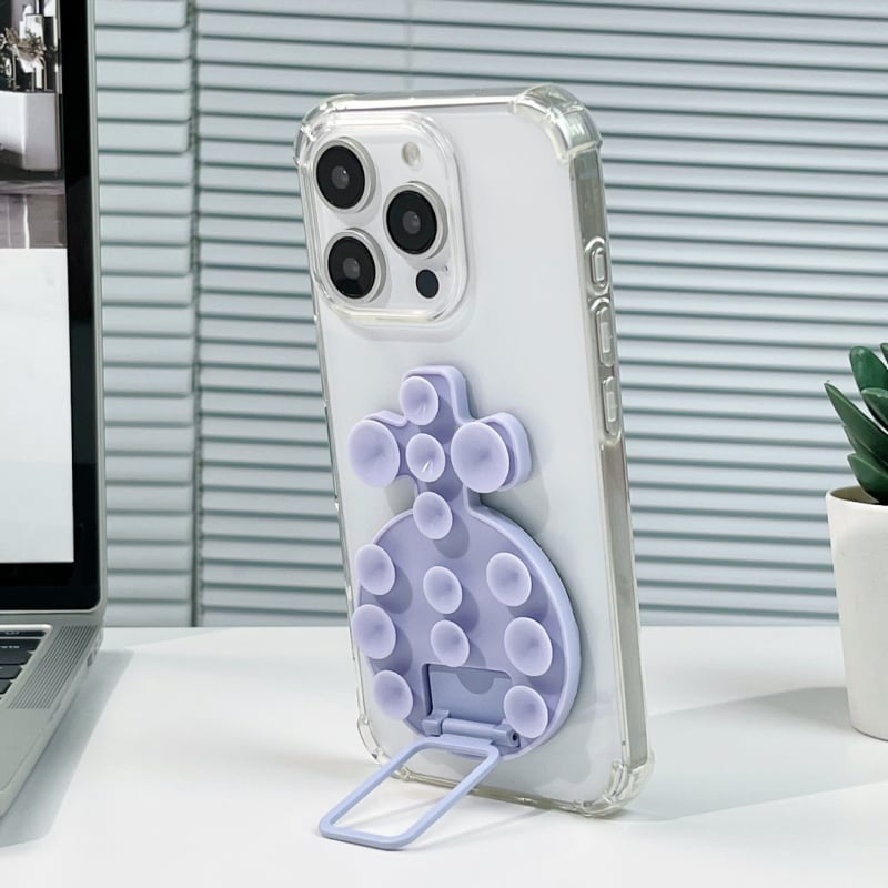 Десктоп стойка за телефон с лепяща задна база, метална халка за държане, силиконова прибираща се вакуумна чашка, магнитна настолна стойка