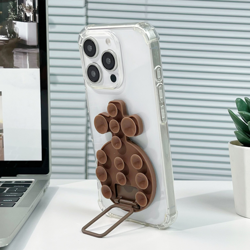 Десктоп стойка за телефон с лепяща задна база, метална халка за държане, силиконова прибираща се вакуумна чашка, магнитна настолна стойка