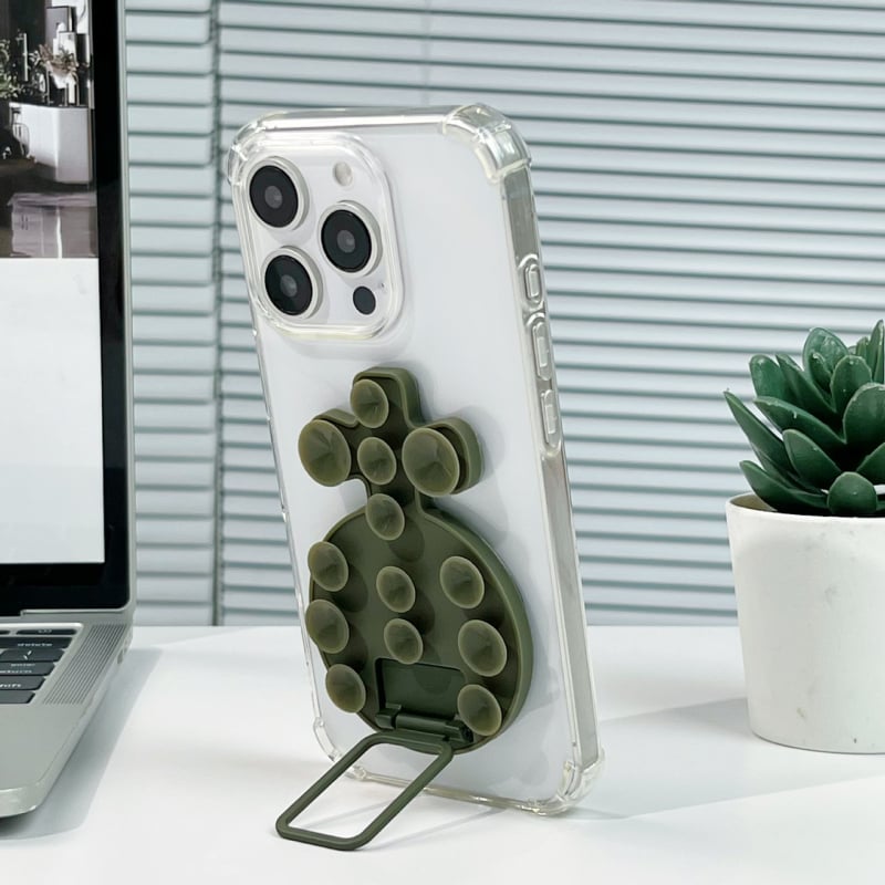 Десктоп стойка за телефон с лепяща задна база, метална халка за държане, силиконова прибираща се вакуумна чашка, магнитна настолна стойка