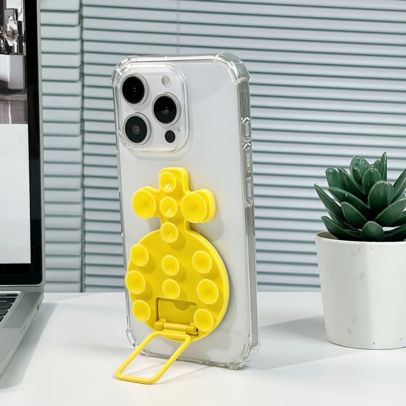 Десктоп стойка за телефон с лепяща задна база, метална халка за държане, силиконова прибираща се вакуумна чашка, магнитна настолна стойка