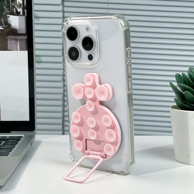 Десктоп стойка за телефон с лепяща задна база, метална халка за държане, силиконова прибираща се вакуумна чашка, магнитна настолна стойка