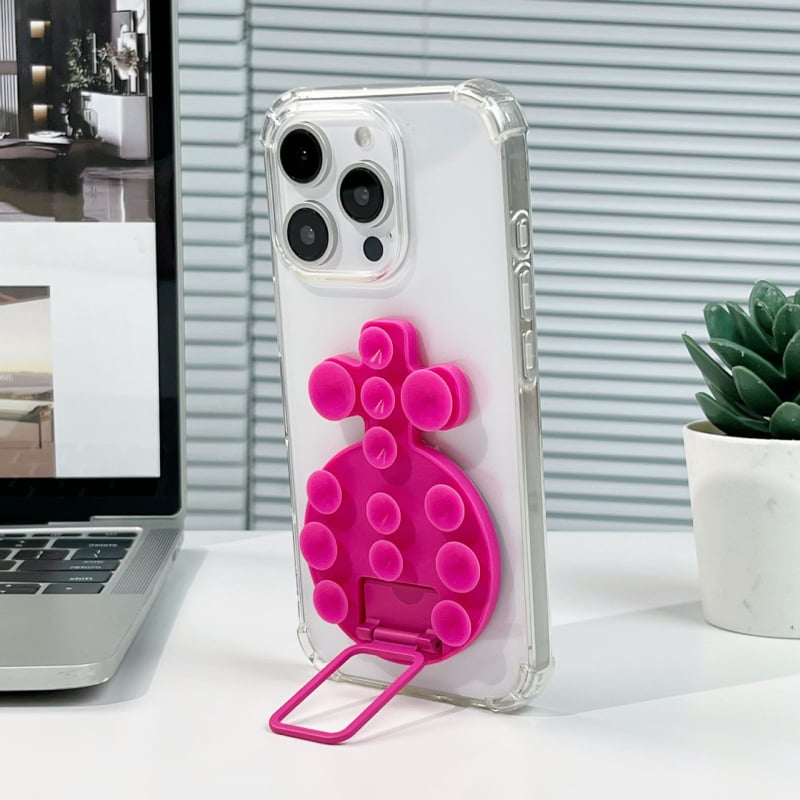 Десктоп стойка за телефон с лепяща задна база, метална халка за държане, силиконова прибираща се вакуумна чашка, магнитна настолна стойка