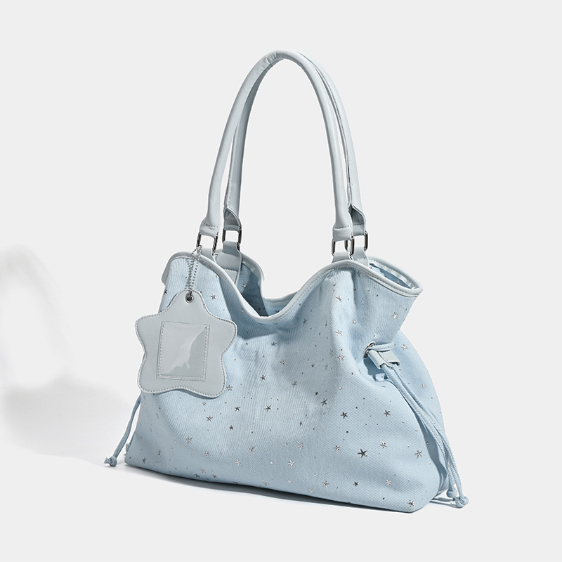 Tote torba s motivom zvijezda - Casual travel stil, platno, velika kapaciteta, uspravnog pravokutnog oblika, magnetsko zatvaranje