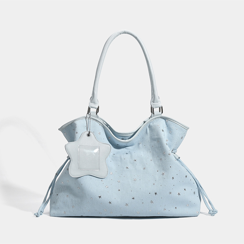 Tote torba s motivom zvijezda - Casual travel stil, platno, velika kapaciteta, uspravnog pravokutnog oblika, magnetsko zatvaranje