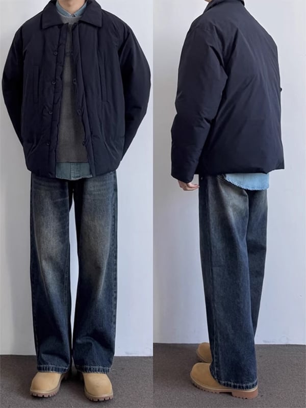 Blugi bărbați, croială dreaptă, denim, talie înaltă, închidere cu fermoar