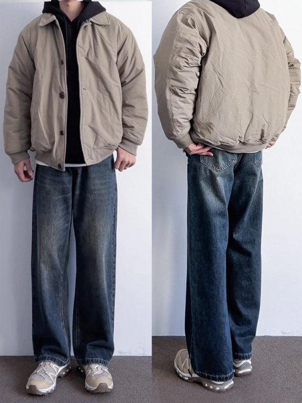 Blugi bărbați, croială dreaptă, denim, talie înaltă, închidere cu fermoar