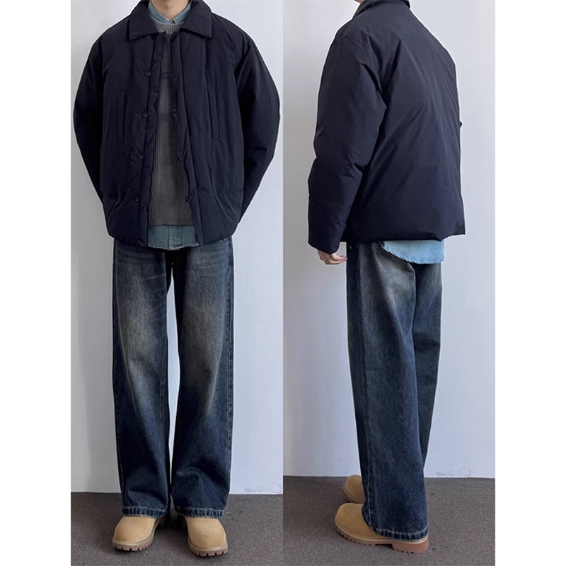 Blugi bărbați, croială dreaptă, denim, talie înaltă, închidere cu fermoar