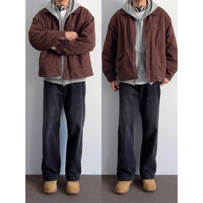 Blugi bărbați, croială dreaptă, denim, talie înaltă, închidere cu fermoar