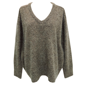 Pulover din Alpaca Spray Yarn, decolteu în V, mâneci lungi, lungime standard, tricot gros — stil casual japonez-coreean