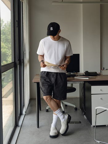 Ανδρικά τζιν σορτς, φαρδιά γραμμή, ιαπωνικού εμπνευσμένου στυλ, πλυμένα με πέτρα, vintage βαμβακερό τζιν, με πολλές τσέπες