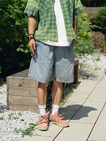 Ανδρικά τζιν σορτς, φαρδιά γραμμή, ιαπωνικού εμπνευσμένου στυλ, πλυμένα με πέτρα, vintage βαμβακερό τζιν, με πολλές τσέπες