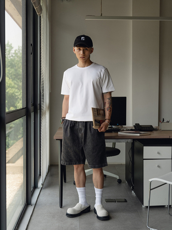 Ανδρικά τζιν σορτς, φαρδιά γραμμή, ιαπωνικού εμπνευσμένου στυλ, πλυμένα με πέτρα, vintage βαμβακερό τζιν, με πολλές τσέπες